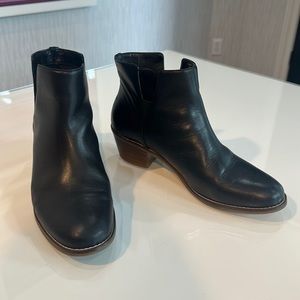 Cole Haan Black Leather Boots, Wood-Like Chunk Heel